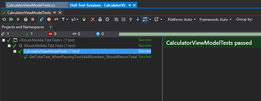 Running Mobile TDD Tests Visual Studio