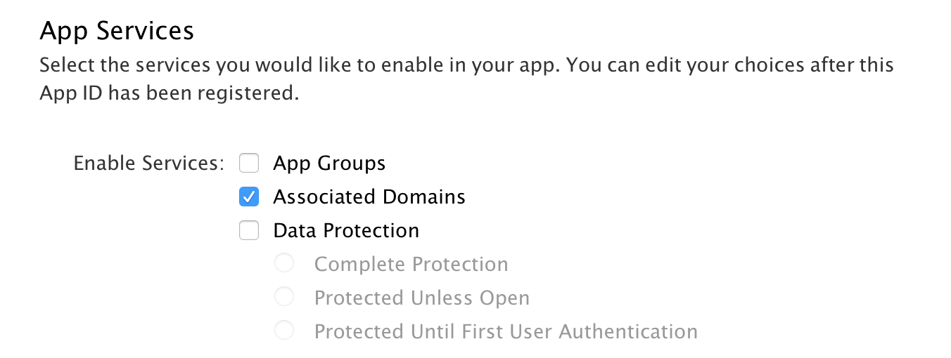 Enable Associated Domains in your App Identifier settings - Apple Dev Portal